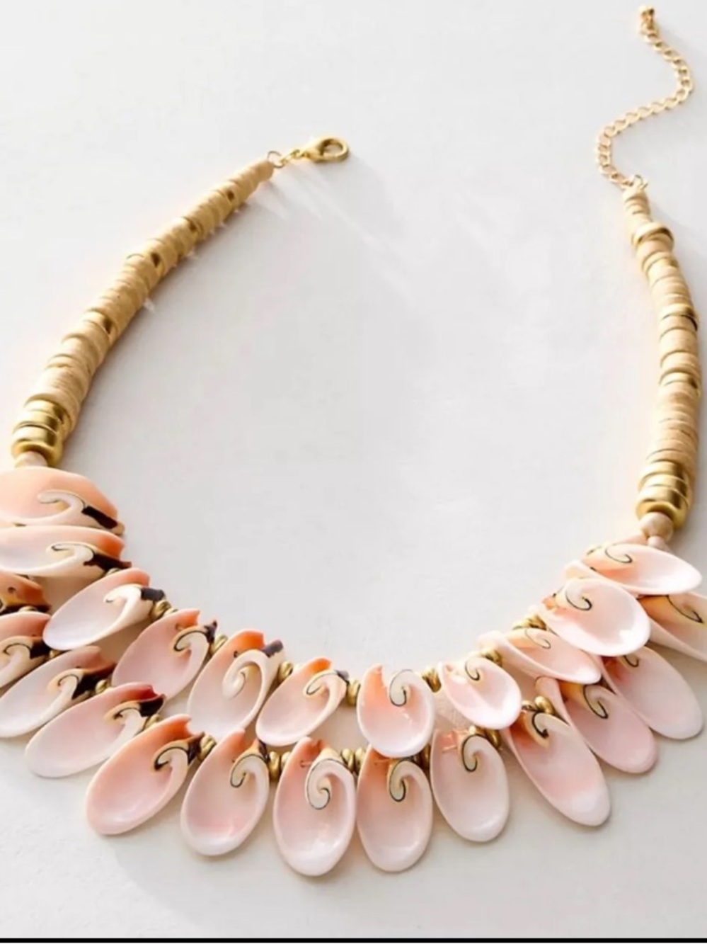 Free People Pink Shell Collar Necklace with Gold Beads